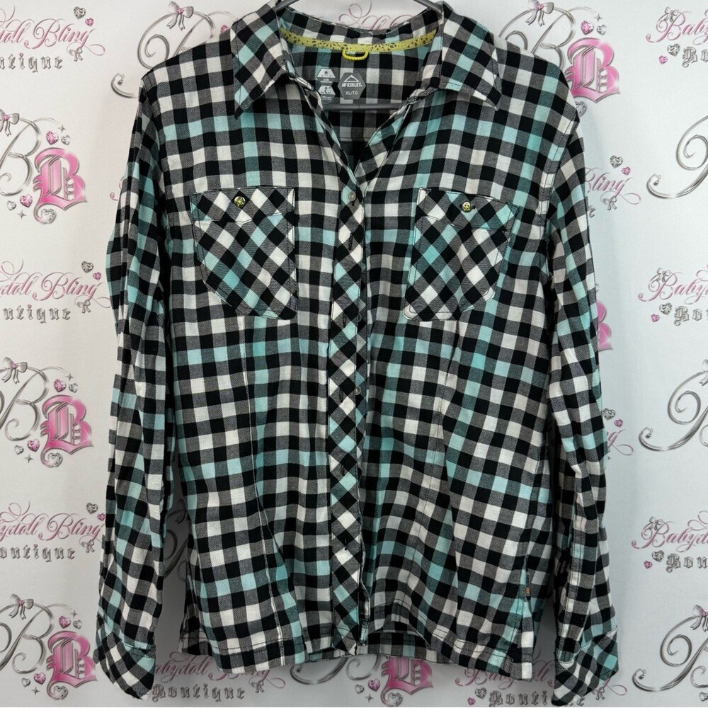 Mckinley long sleeve button up sun protection Checkered Shirt Mint Black Pattern